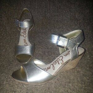 SAM EDELMAN-Shirley-Gold Leather Ankle Strap Sandals-Sz 9.5M-Near Mint